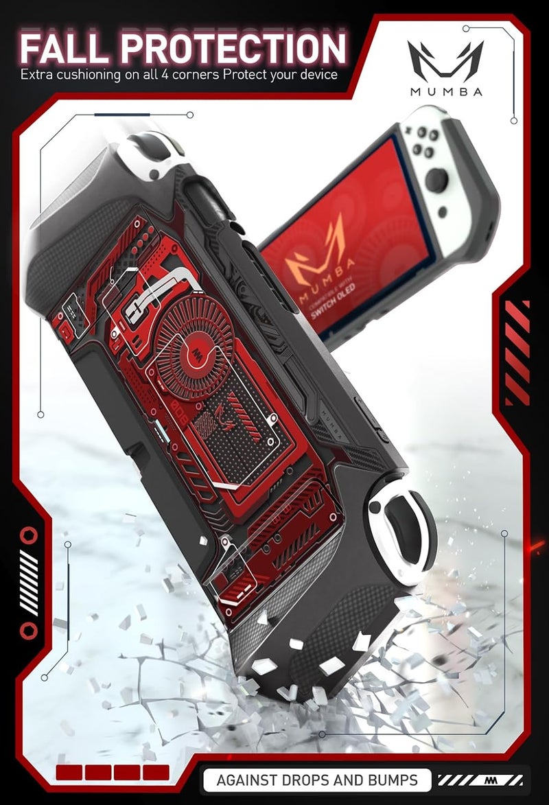 Mumba Dockable Case for Nintendo Switch OLED 2021, [Blade Series] TPU Grip Protective Cover Accessories Compatible with Nintendo Switch OLED 7 Inch and Joy-Con Controller (Red) - Image 4